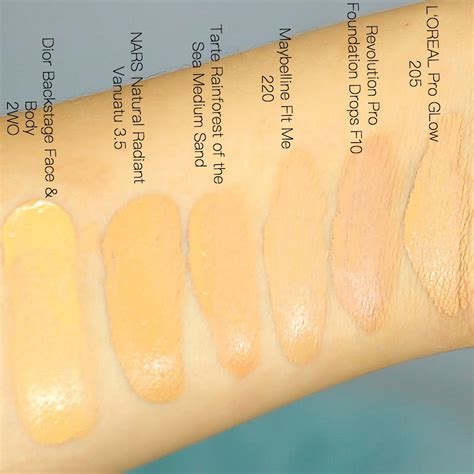 dior face and body foundation swatches